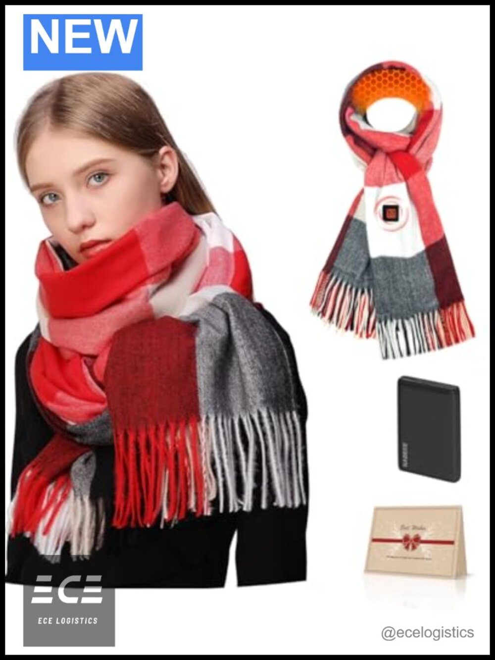 Heated Scarf Rechargeable Electric 3 Temp Settings 5000mAh Winter Warm